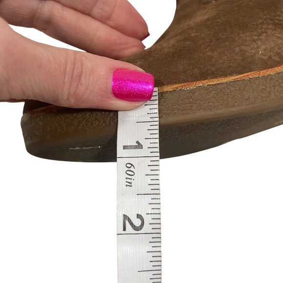 Lucky Brand Junes Nutmeg Embossed Nubuck Wedge Leather Booties‎ Size 7 - Picture 10 of 10